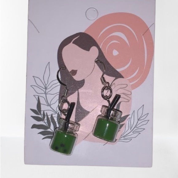 Green Bubble Tea Earrings‎ - Picture 1 of 1